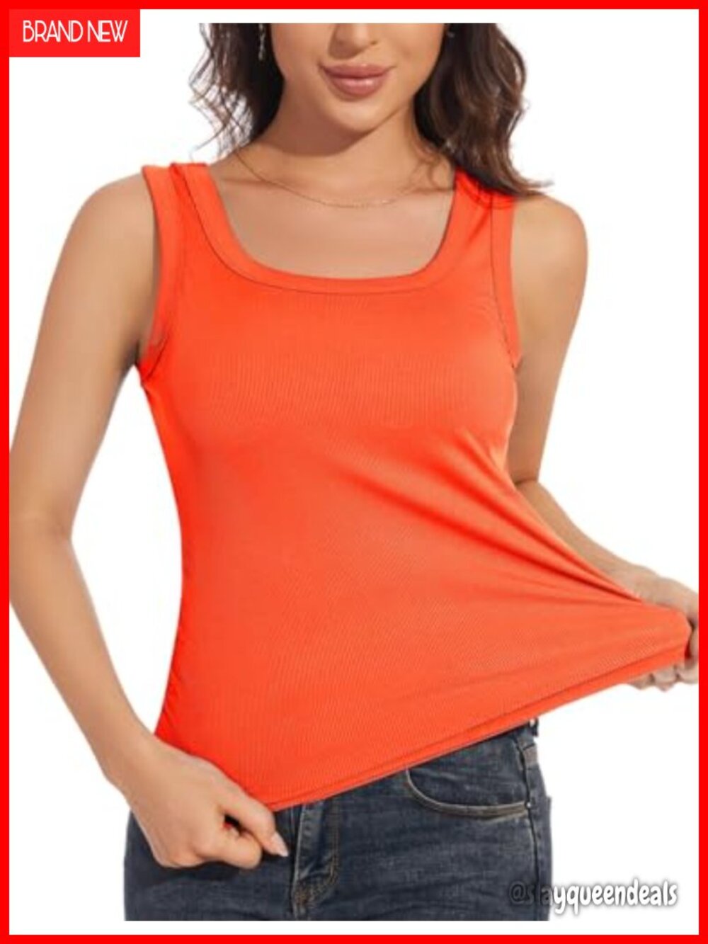 Ribbed Tank Top Slim Fit Scoop Neck Sleeveless Wide Strap